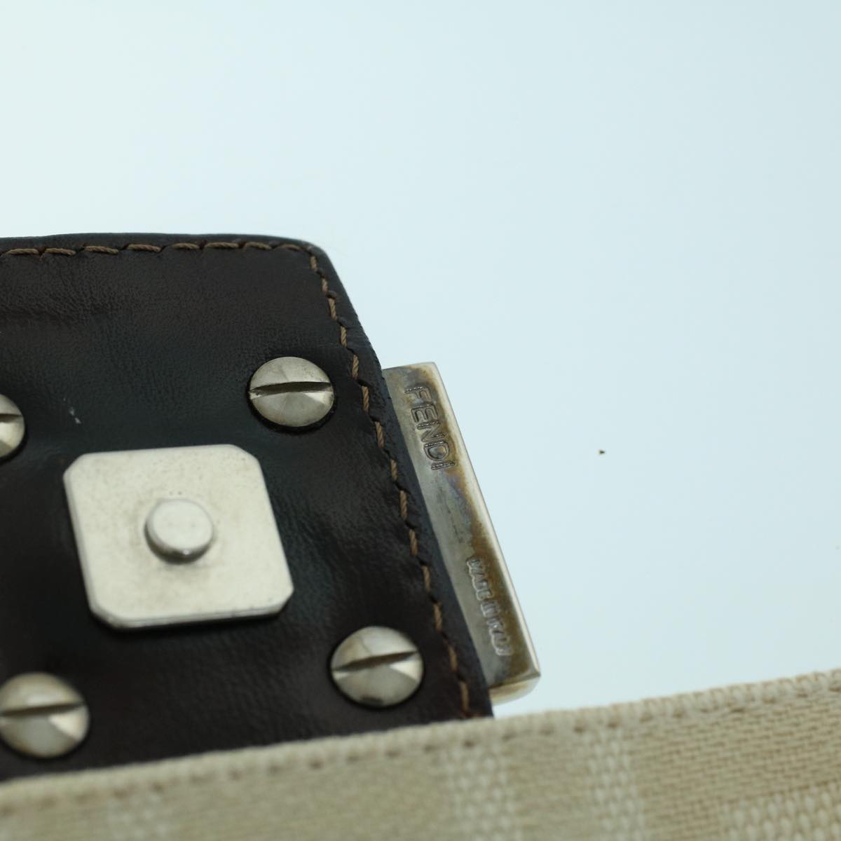 FENDI Mamma Baguette Shoulder Bag Canvas Leather Beige Brown54030