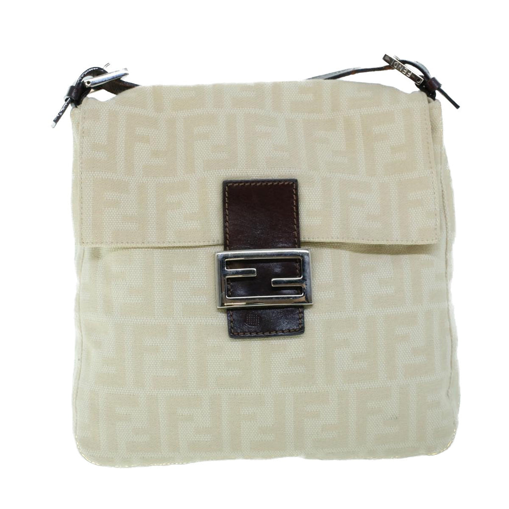 FENDI Mamma Baguette Shoulder Bag Canvas Leather Beige Brown54030