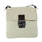 FENDI Mamma Baguette Shoulder Bag Canvas Leather Beige Brown54030