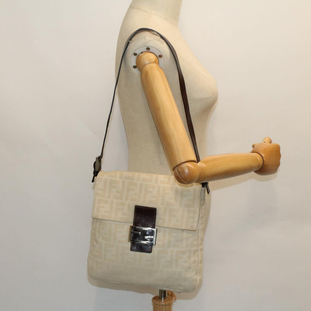 FENDI Mamma Baguette Shoulder Bag Canvas Leather Beige Brown54030