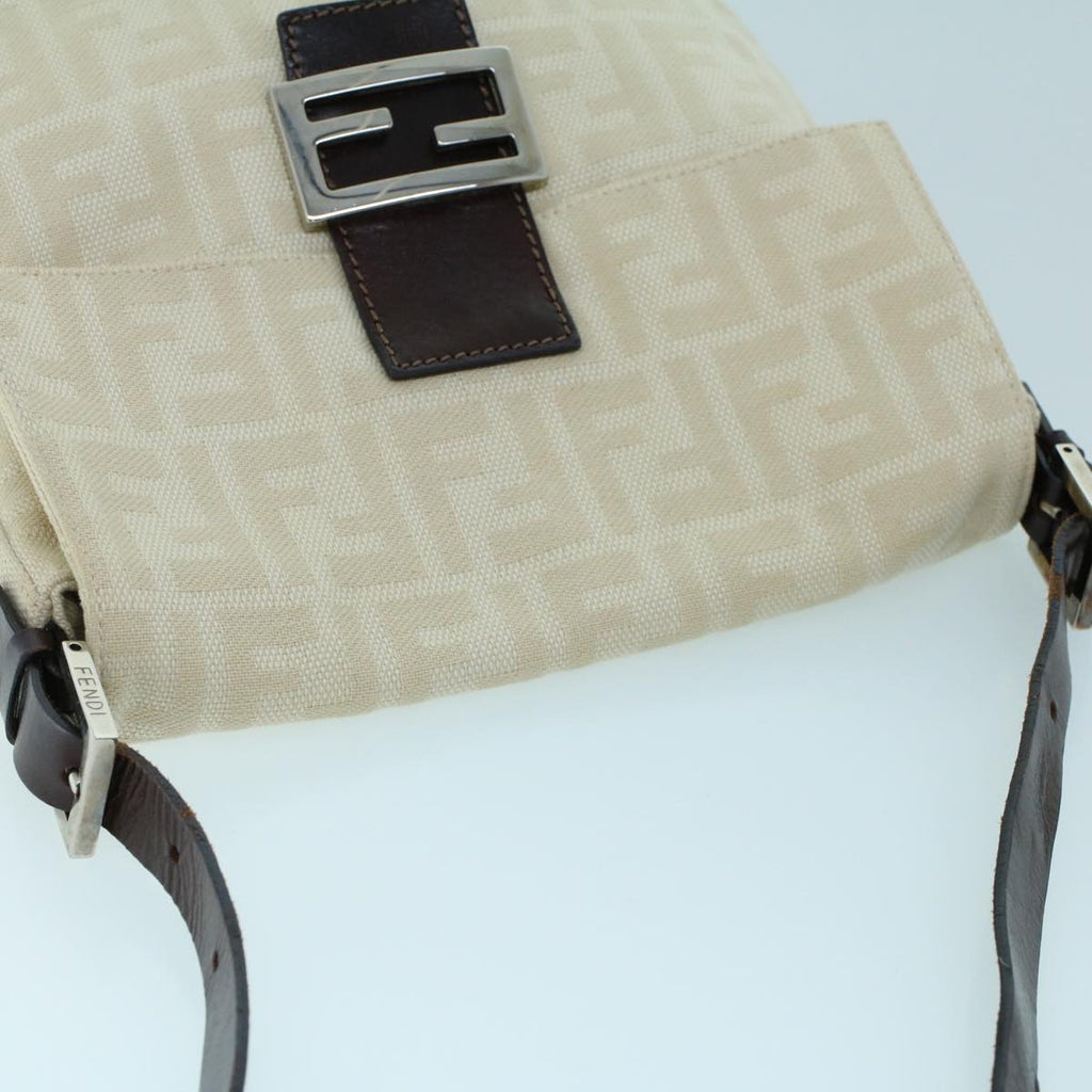 FENDI Mamma Baguette Shoulder Bag Canvas Leather Beige Brown54030