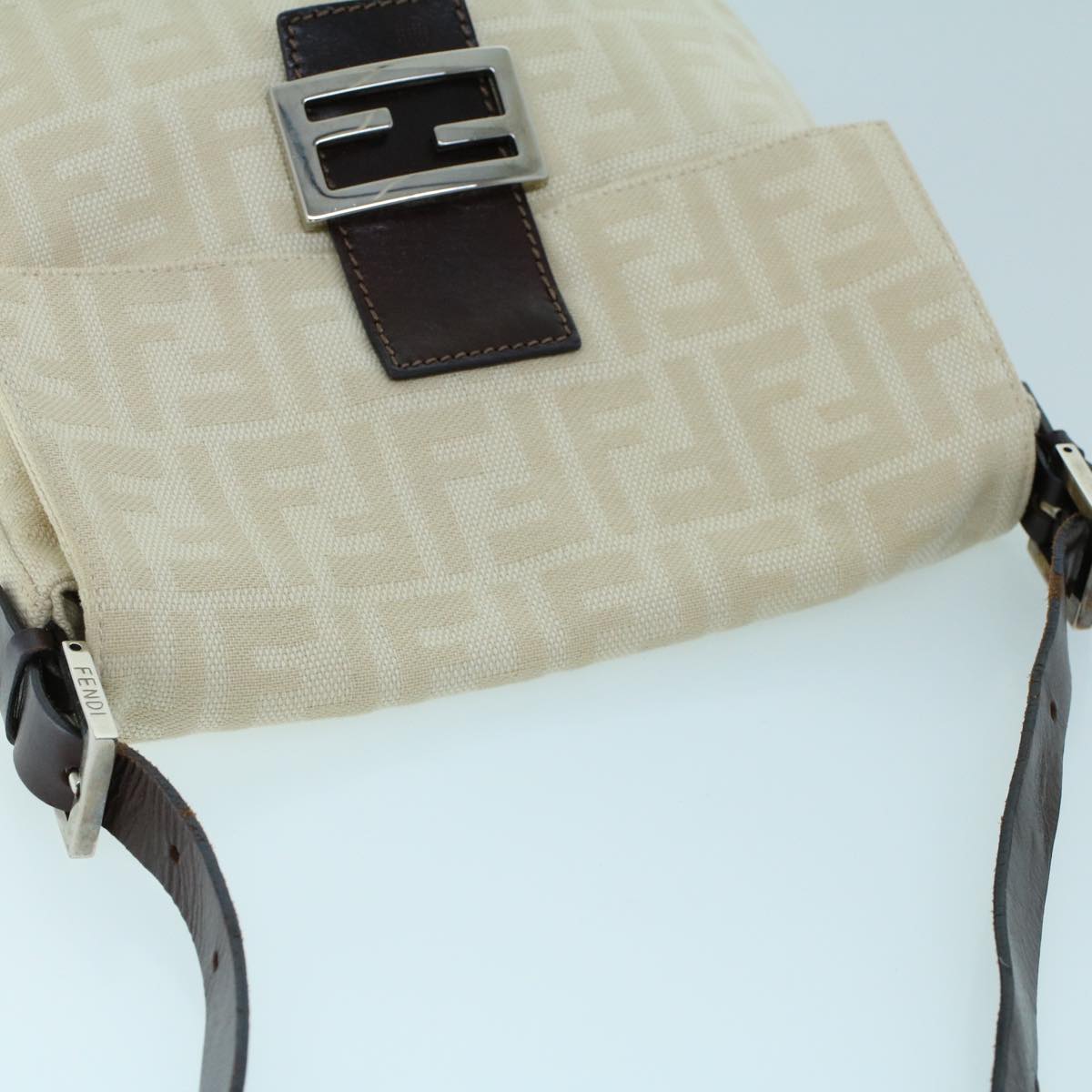 FENDI Mamma Baguette Shoulder Bag Canvas Leather Beige Brown54030