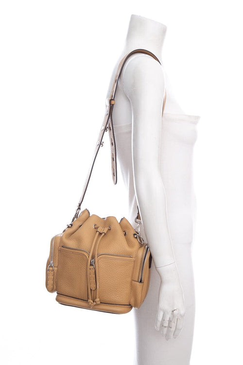 Fendi Mon Tresor Camel Leather Cross-Body Bucket