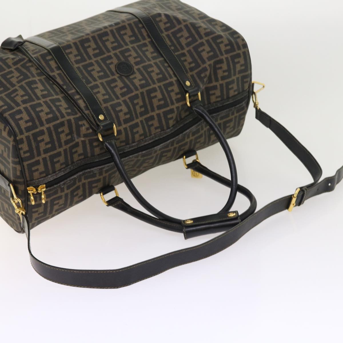 FENDI Zucca Canvas Boston Bag 2way Black Brown54154