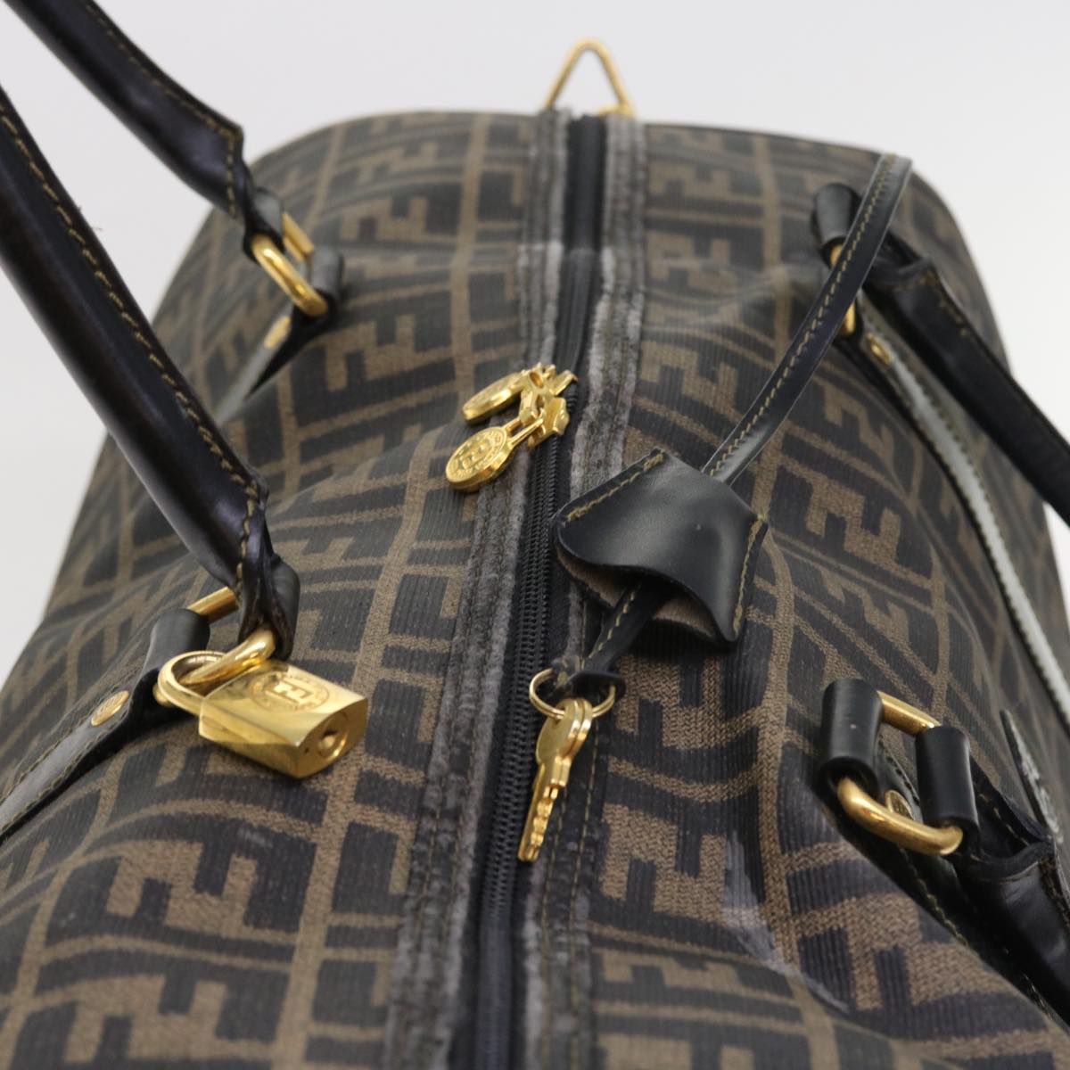 FENDI Zucca Canvas Boston Bag 2way Black Brown54154