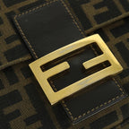 FENDI Zucca Canvas Mamma Baguette Shoulder Bag Black Brown54169