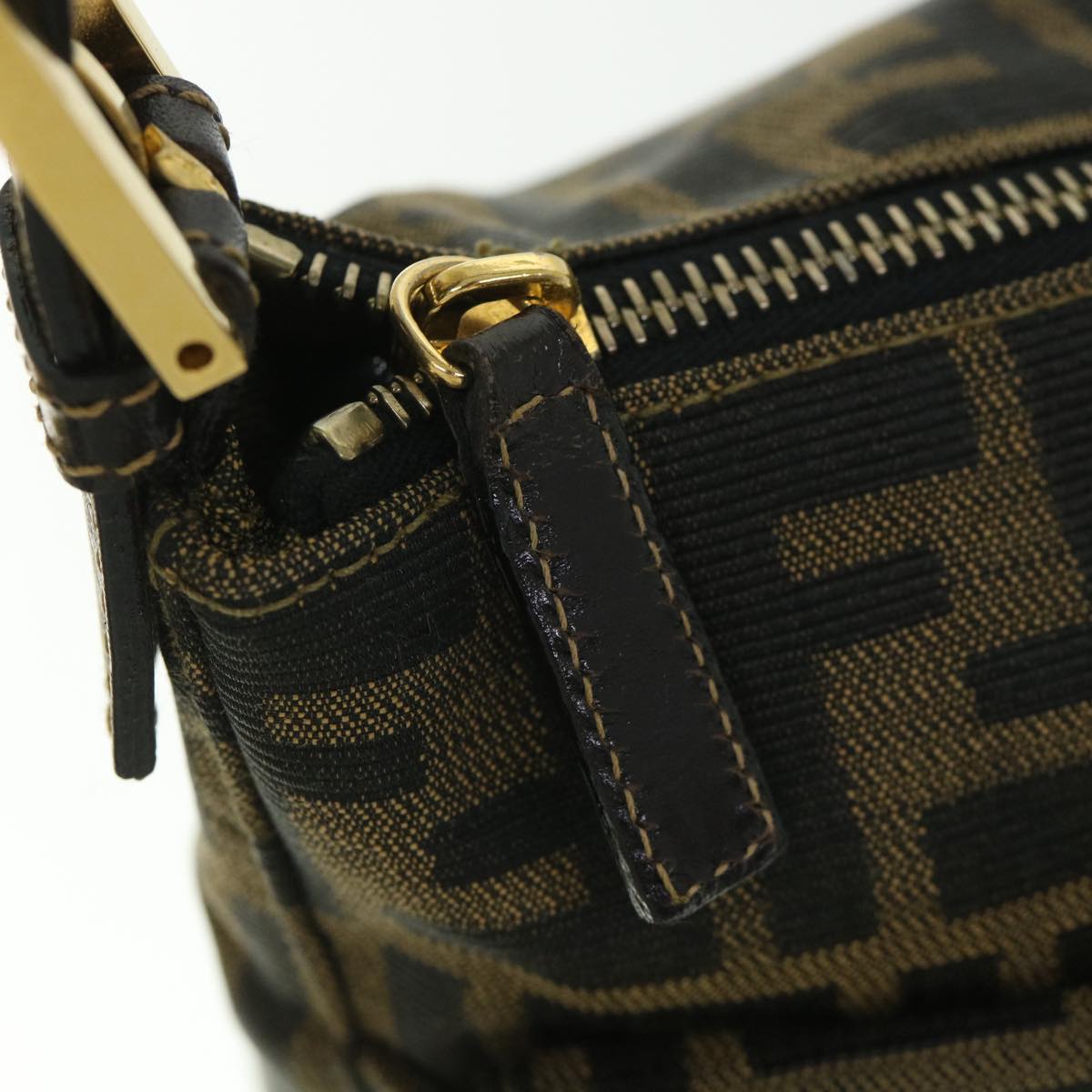 FENDI Zucca Canvas Mamma Baguette Shoulder Bag Black Brown54169