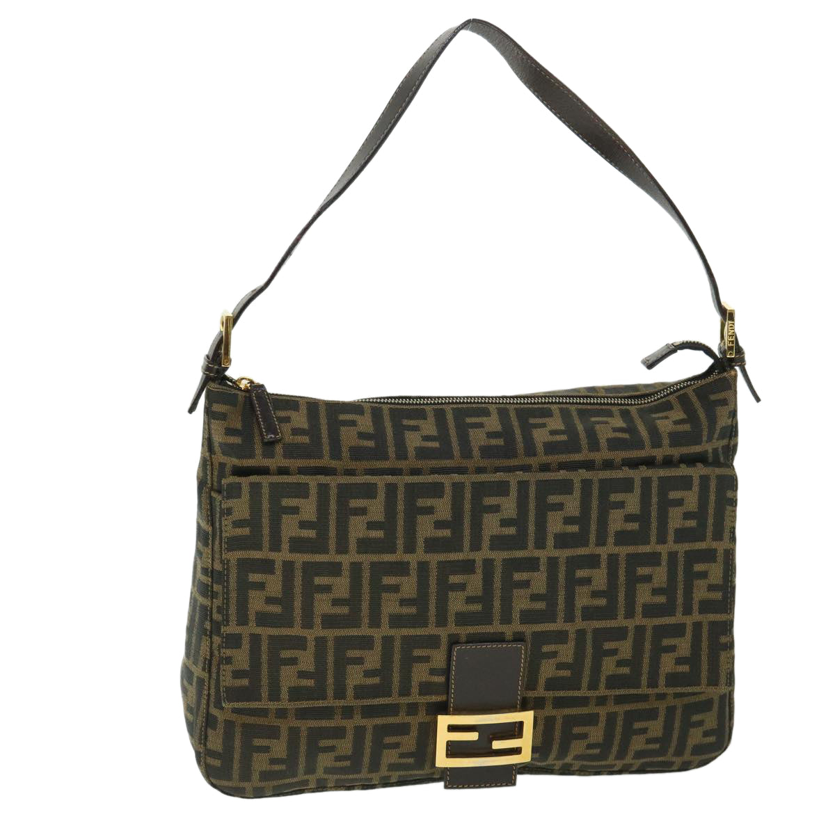 FENDI Zucca Canvas Mamma Baguette Shoulder Bag Black Brown54169