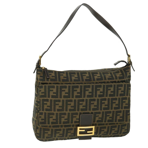 FENDI Zucca Canvas Mamma Baguette Shoulder Bag Black Brown54169