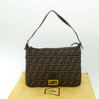 FENDI Zucca Canvas Mamma Baguette Shoulder Bag Black Brown54169
