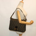 FENDI Zucca Canvas Mamma Baguette Shoulder Bag Black Brown54169