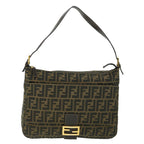 FENDI Zucca Canvas Mamma Baguette Shoulder Bag Black Brown54169