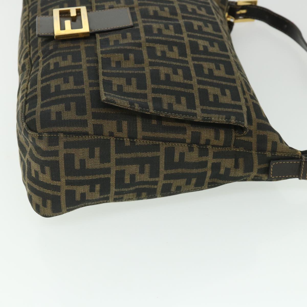FENDI Zucca Canvas Mamma Baguette Shoulder Bag Black Brown54169