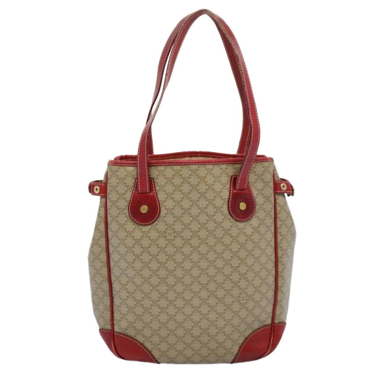 CELINE Tote Bag Macadam Canvas Beige Red  54368