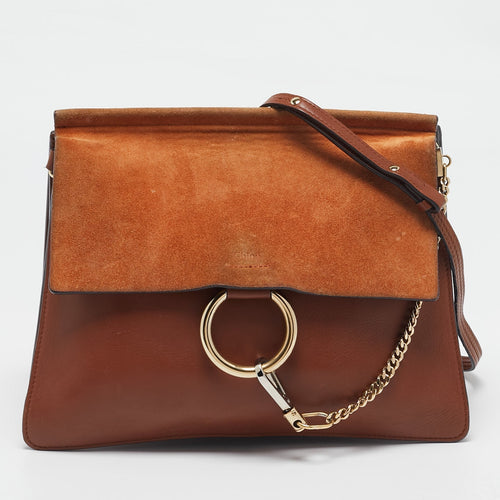 Chloe Brown/orange Leather Ad Suede Faye Medium Shoulder Bag
