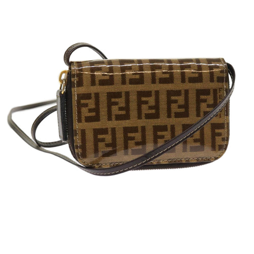 FENDI Zucchino Canvas Shoulder Wallet Enamel Brown54463
