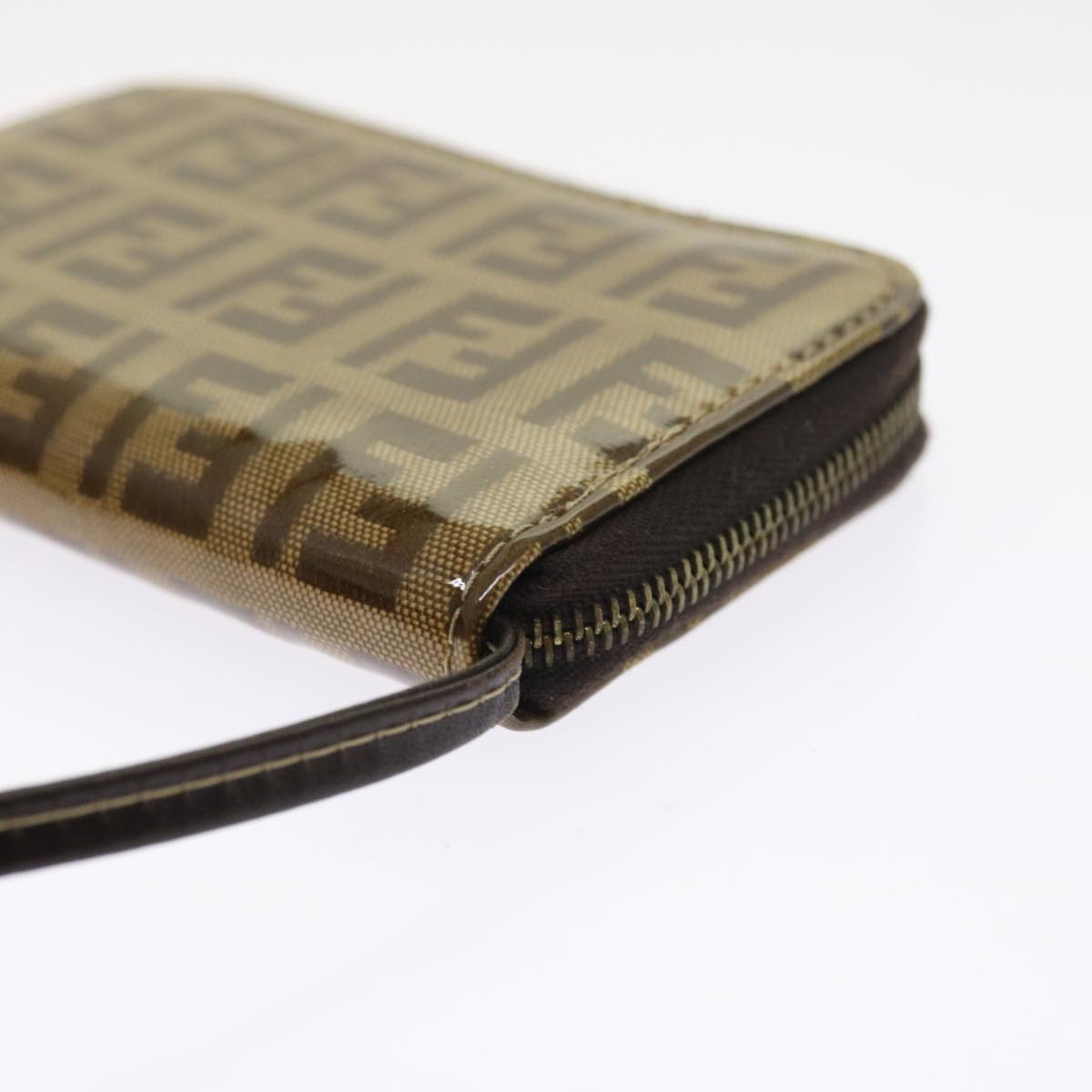 FENDI Zucchino Canvas Shoulder Wallet Enamel Brown54463
