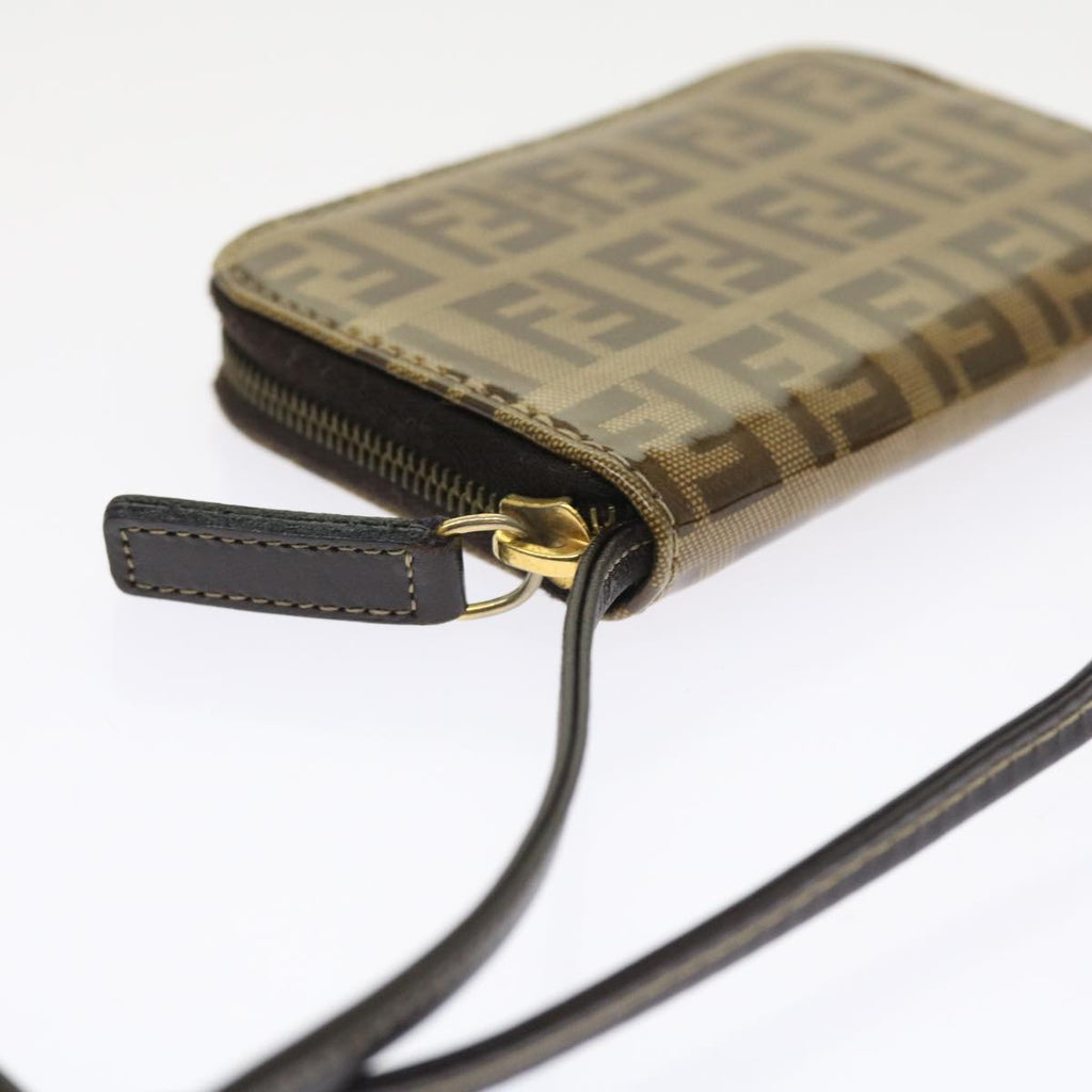 FENDI Zucchino Canvas Shoulder Wallet Enamel Brown54463