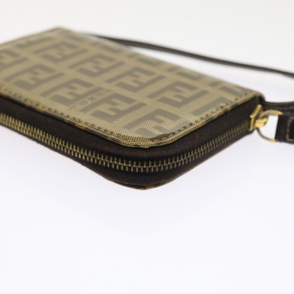 FENDI Zucchino Canvas Shoulder Wallet Enamel Brown54463