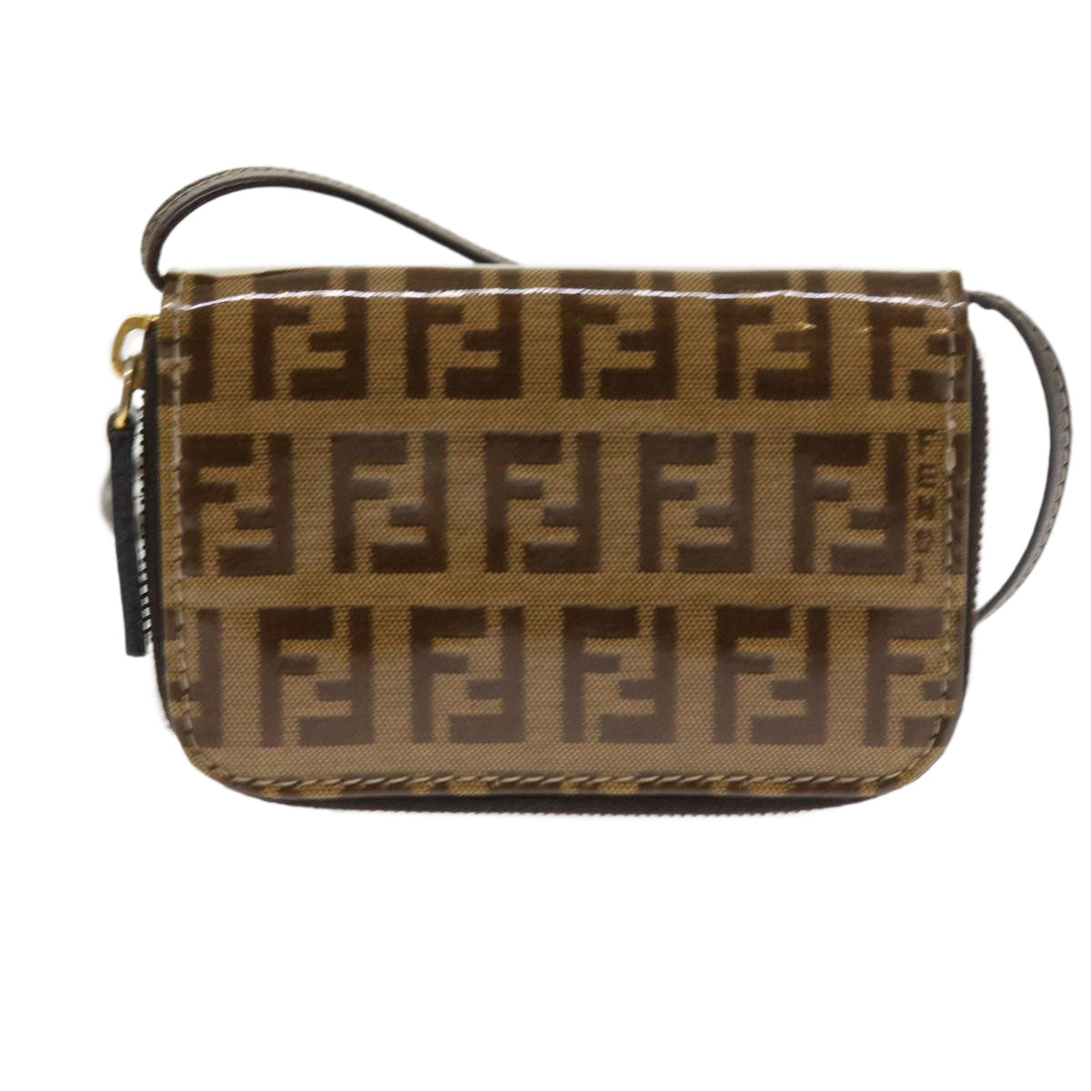 FENDI Zucchino Canvas Shoulder Wallet Enamel Brown54463