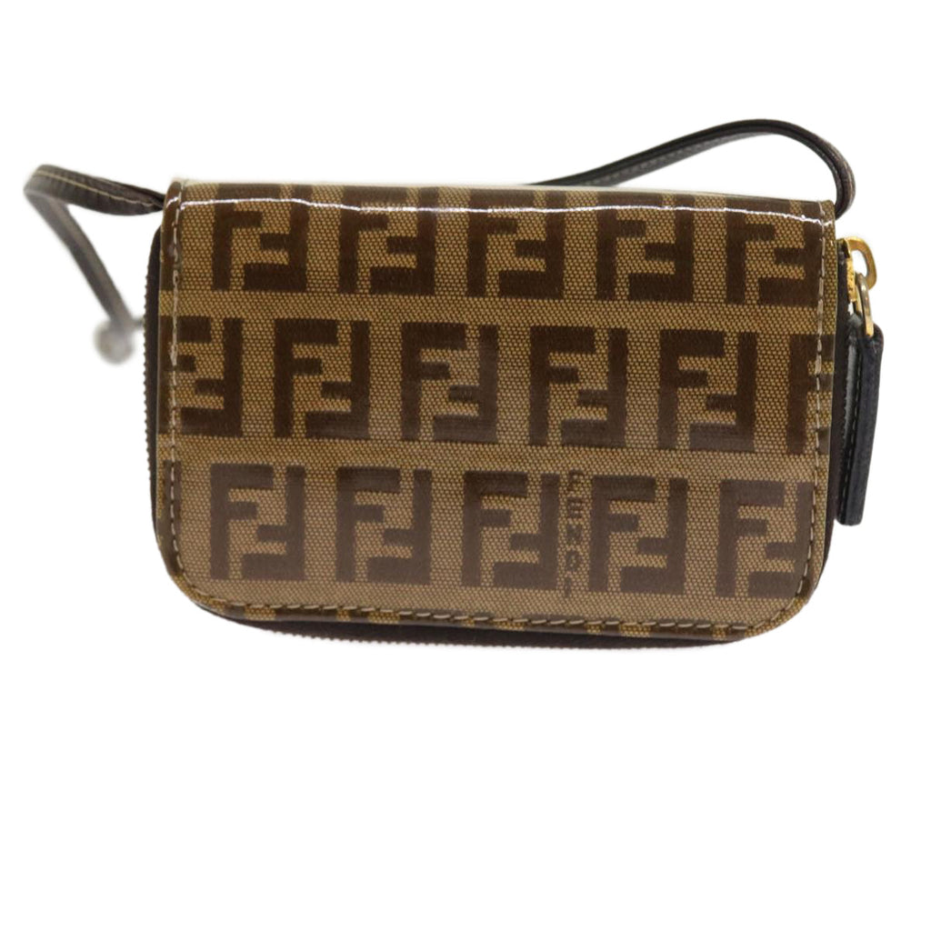 FENDI Zucchino Canvas Shoulder Wallet Enamel Brown54463