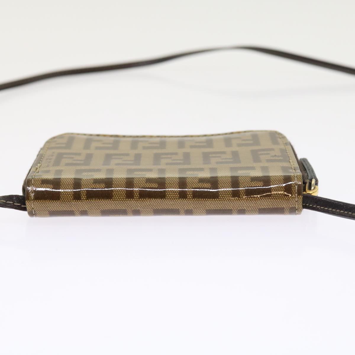 FENDI Zucchino Canvas Shoulder Wallet Enamel Brown54463