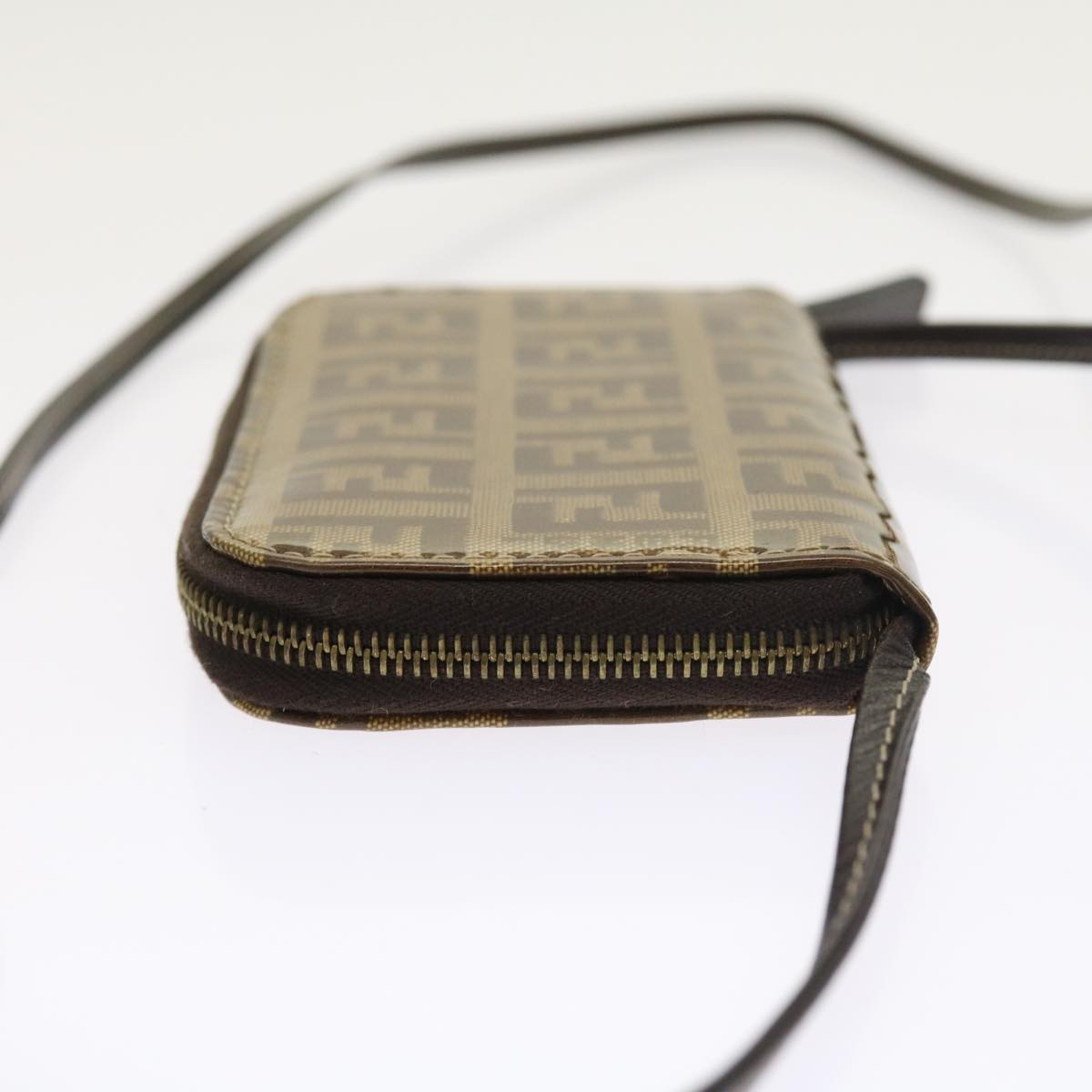 FENDI Zucchino Canvas Shoulder Wallet Enamel Brown54463