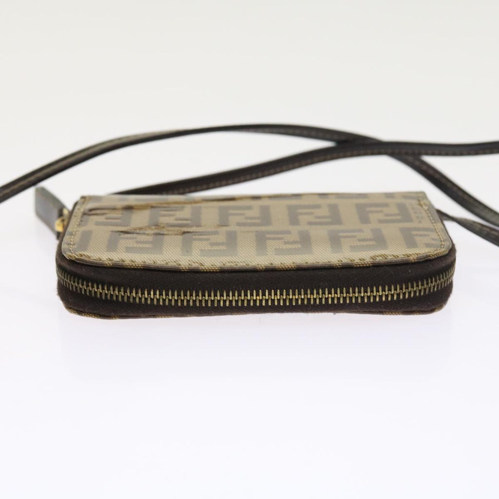 FENDI Zucchino Canvas Shoulder Wallet Enamel Brown54463
