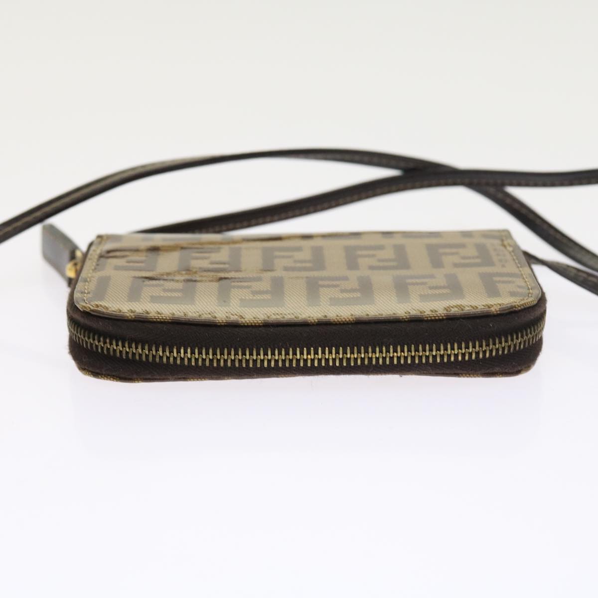 FENDI Zucchino Canvas Shoulder Wallet Enamel Brown54463
