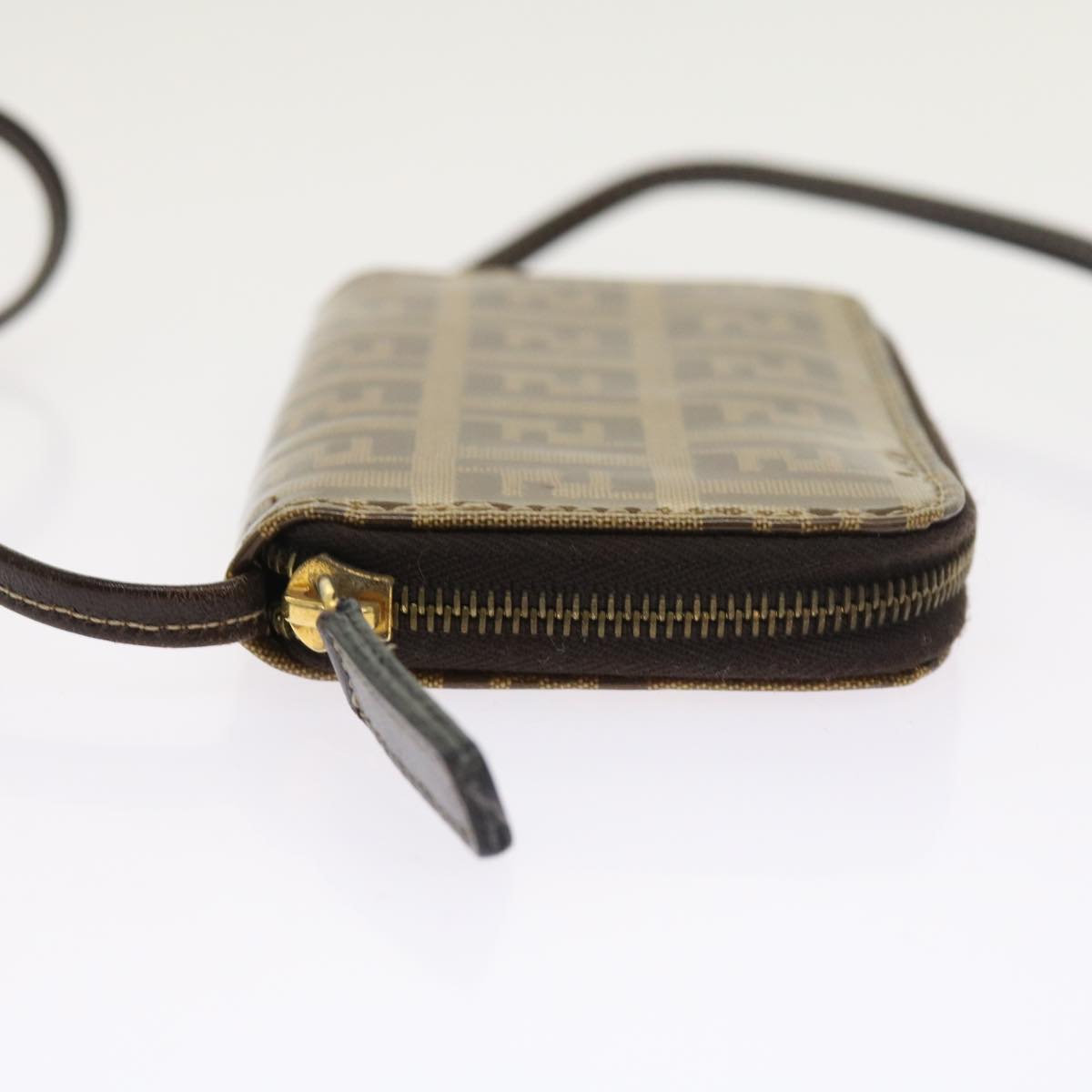 FENDI Zucchino Canvas Shoulder Wallet Enamel Brown54463