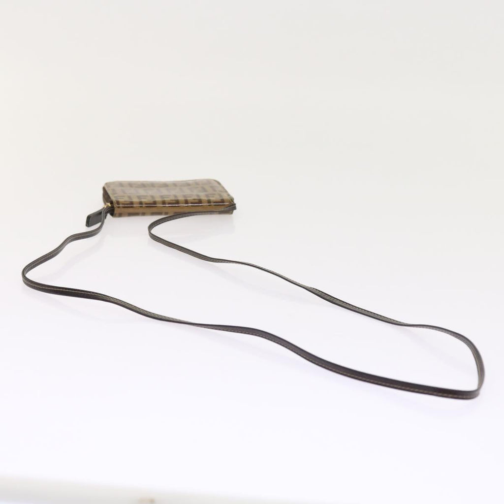 FENDI Zucchino Canvas Shoulder Wallet Enamel Brown54463