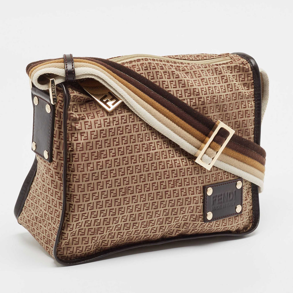 Fendi Beige/brown Zucchino Nylon And Leather Messenger Bag