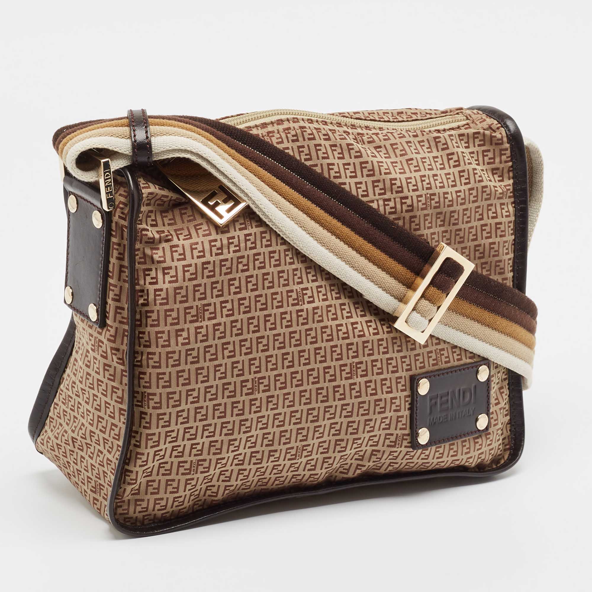 Fendi Beige/brown Zucchino Nylon And Leather Messenger Bag