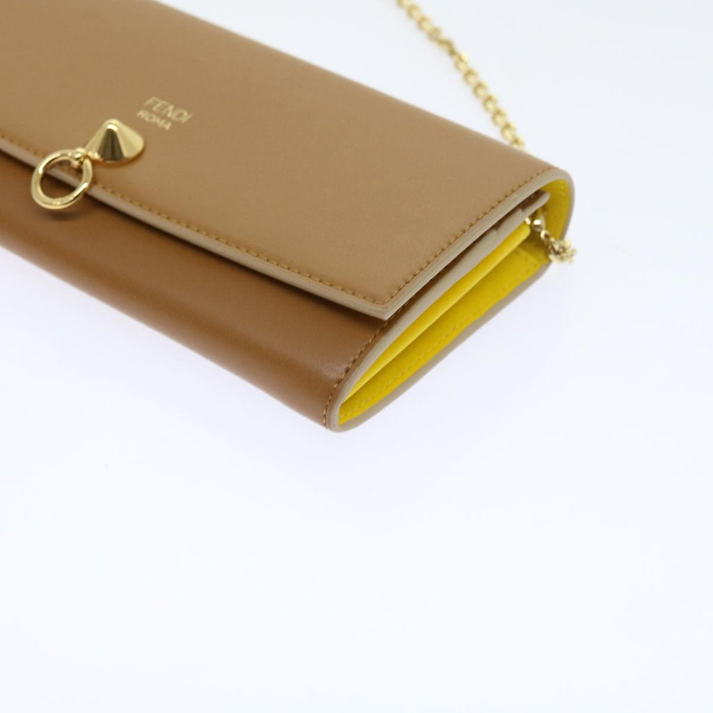 FENDI Chain Shoulder Long Wallet Leather Yellow Brown54537