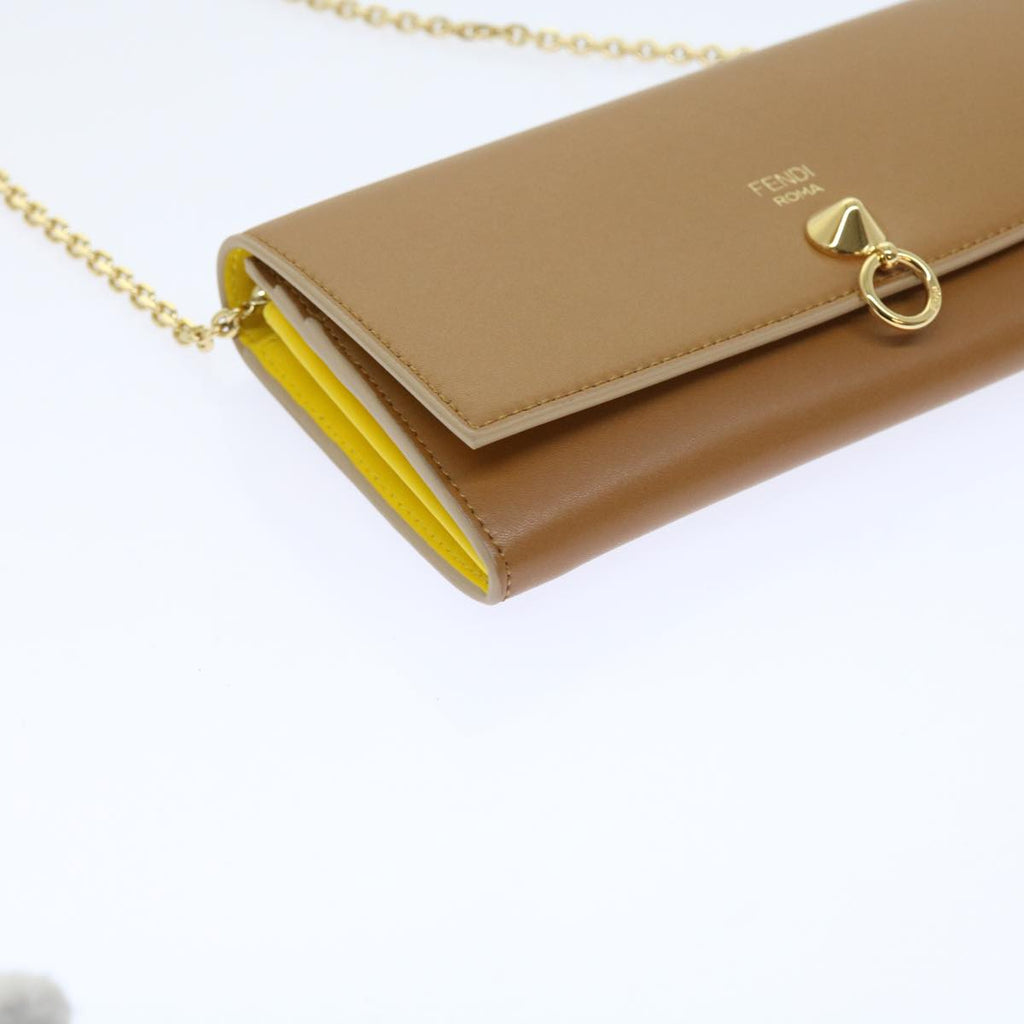 FENDI Chain Shoulder Long Wallet Leather Yellow Brown54537