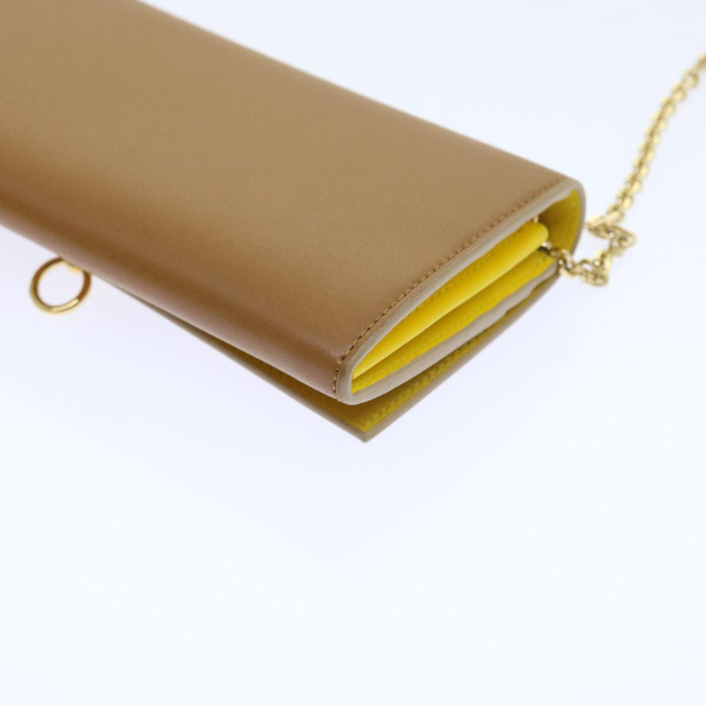 FENDI Chain Shoulder Long Wallet Leather Yellow Brown54537