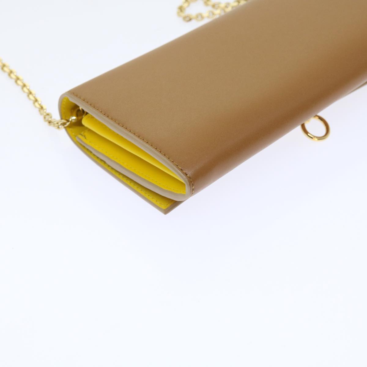 FENDI Chain Shoulder Long Wallet Leather Yellow Brown54537