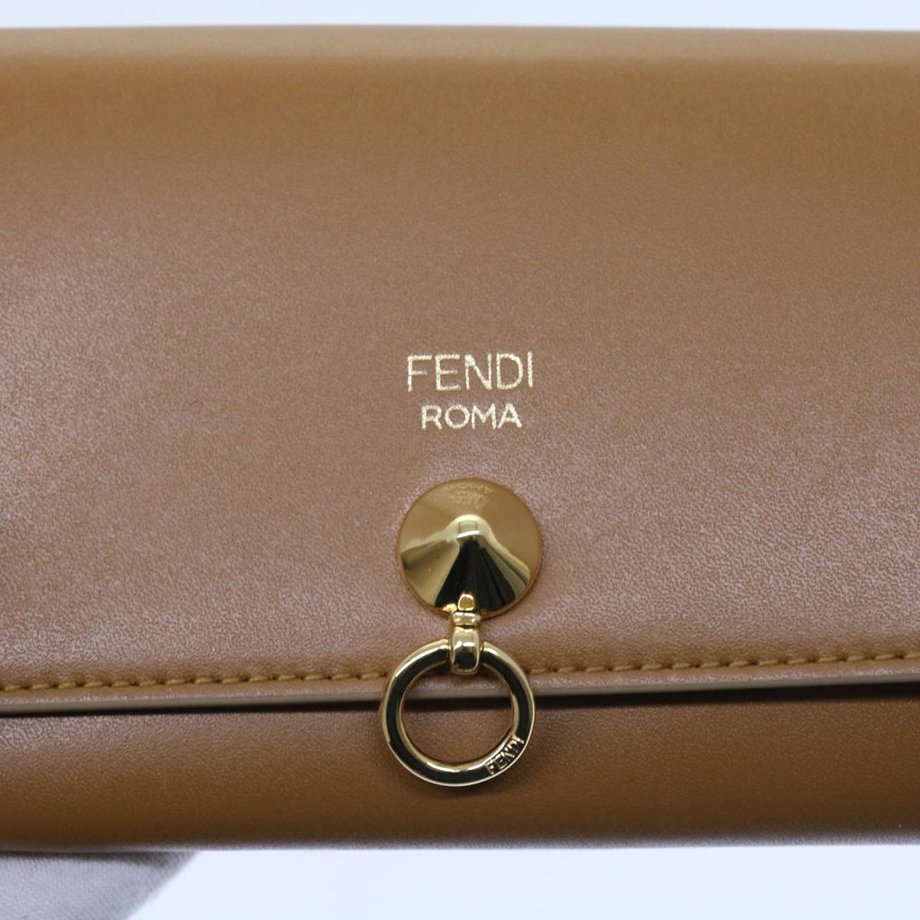 FENDI Chain Shoulder Long Wallet Leather Yellow Brown54537