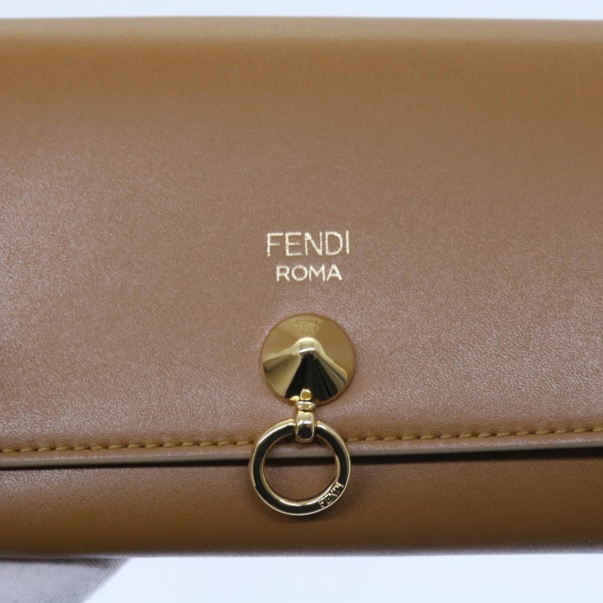 FENDI Chain Shoulder Long Wallet Leather Yellow Brown54537