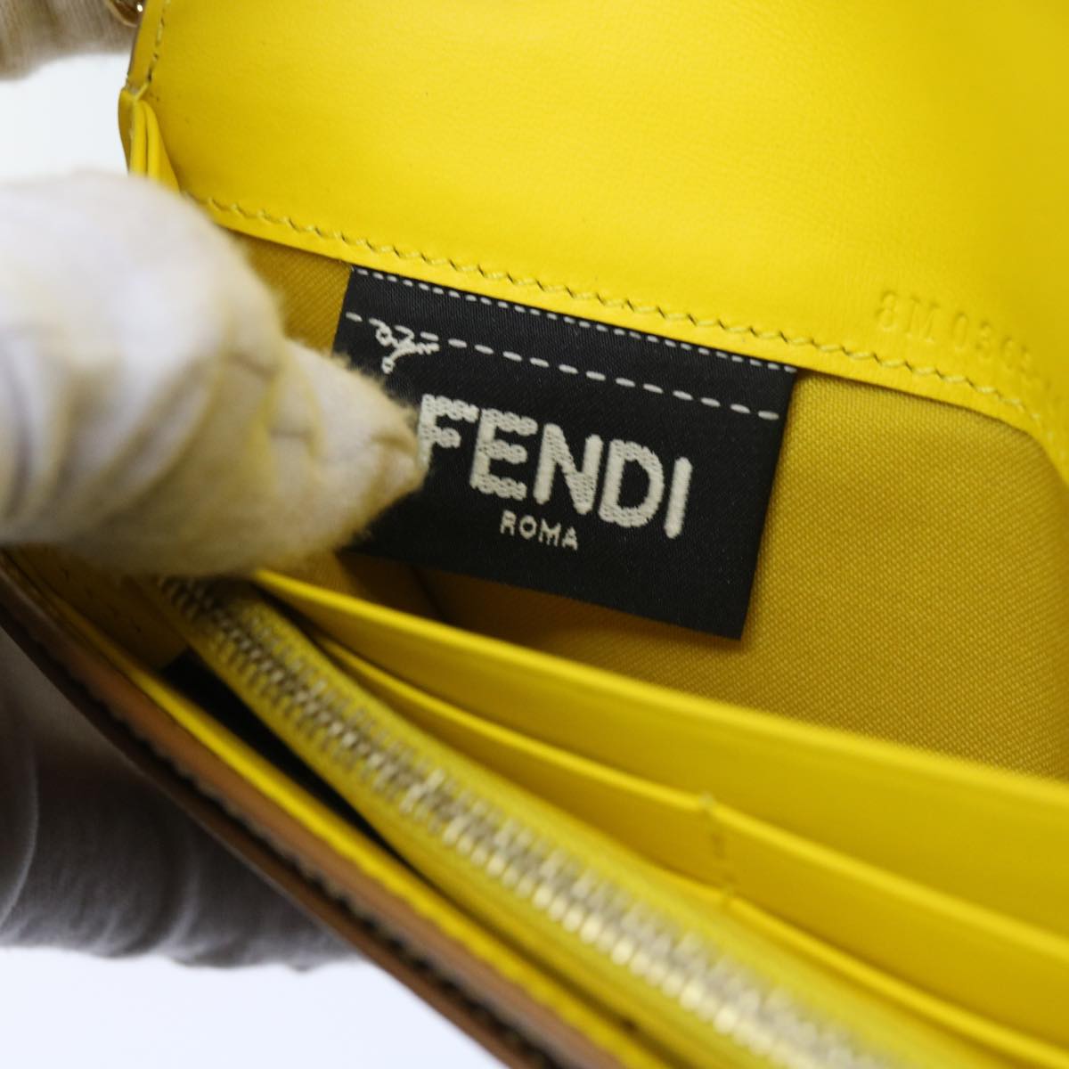 FENDI Chain Shoulder Long Wallet Leather Yellow Brown54537