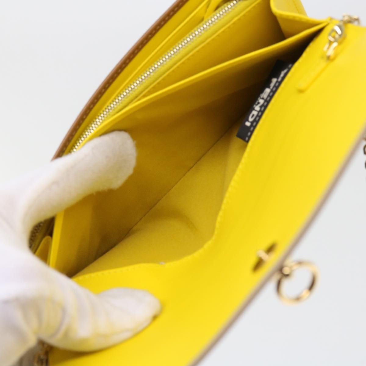 FENDI Chain Shoulder Long Wallet Leather Yellow Brown54537