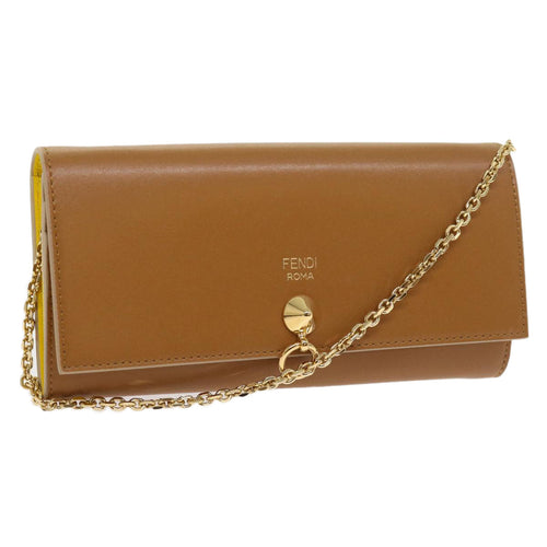 FENDI Chain Shoulder Long Wallet Leather Yellow Brown54537
