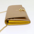 FENDI Chain Shoulder Long Wallet Leather Yellow Brown54537