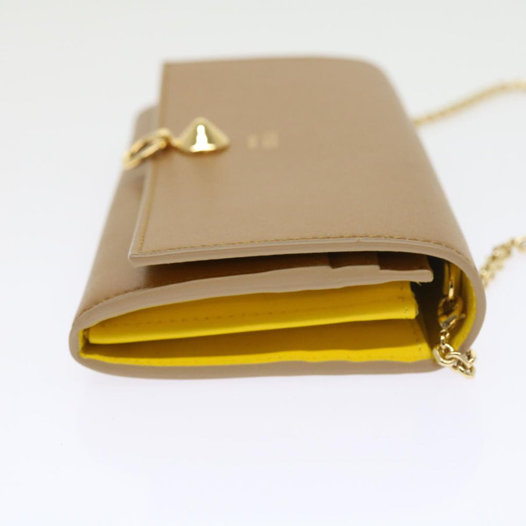 FENDI Chain Shoulder Long Wallet Leather Yellow Brown54537