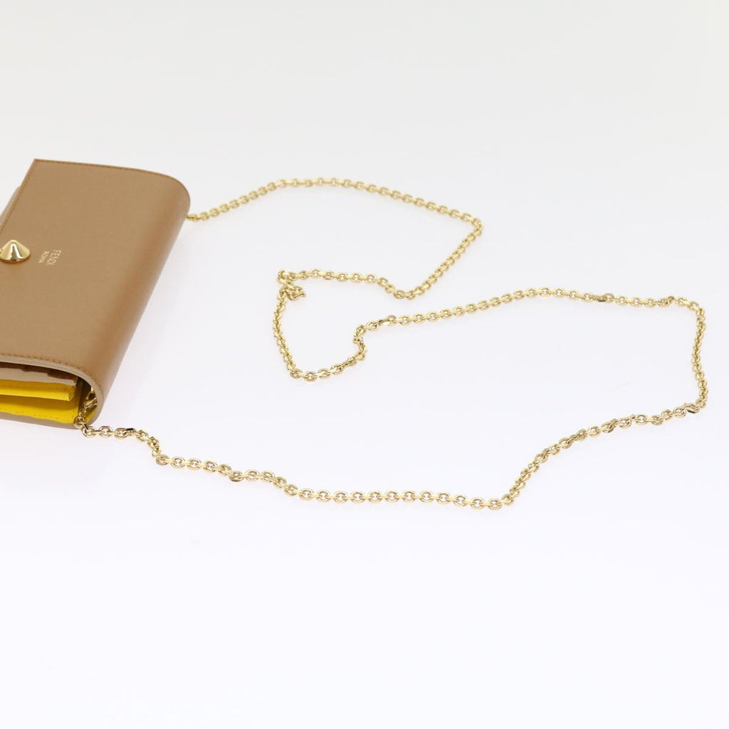 FENDI Chain Shoulder Long Wallet Leather Yellow Brown54537