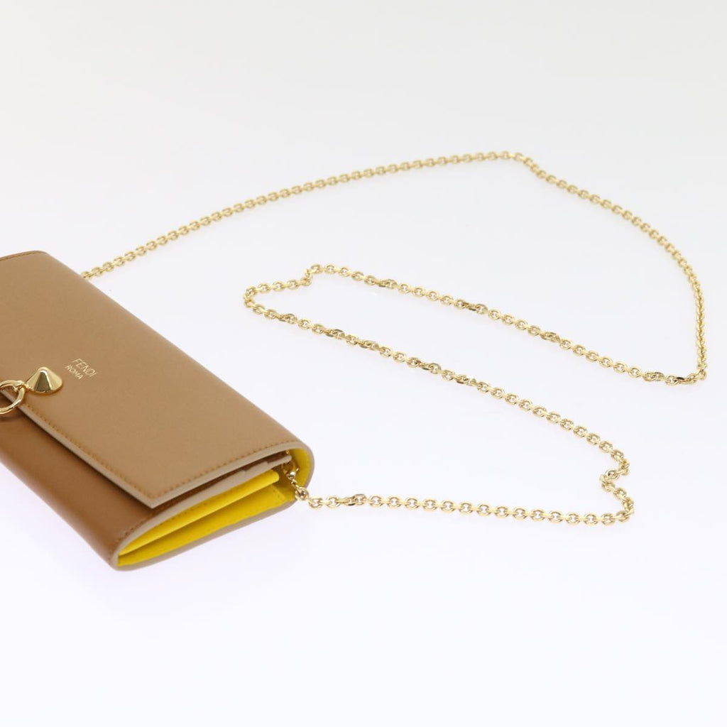 FENDI Chain Shoulder Long Wallet Leather Yellow Brown54537