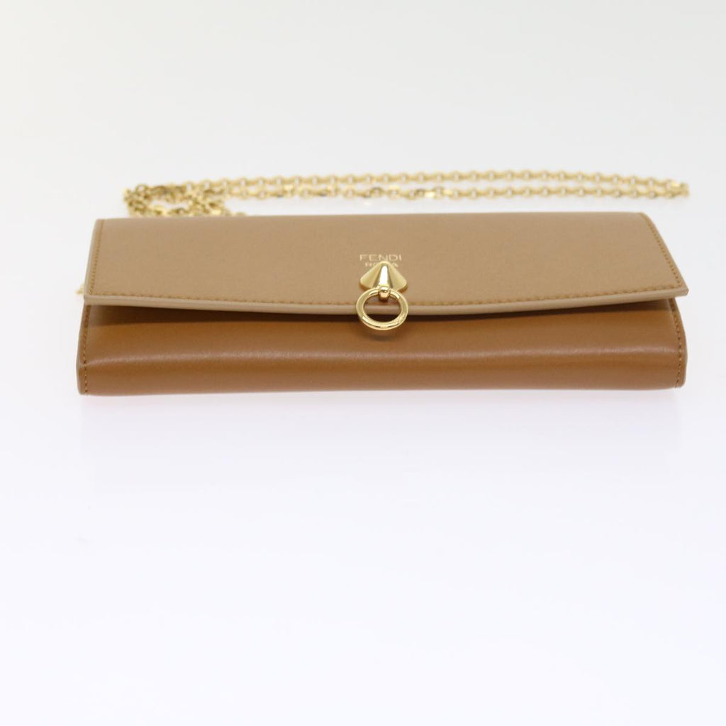 FENDI Chain Shoulder Long Wallet Leather Yellow Brown54537