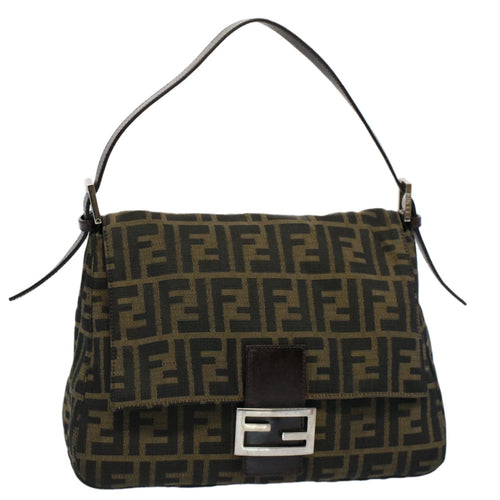 FENDI Zucca Canvas Mamma Baguette Shoulder Bag Black Brown54707