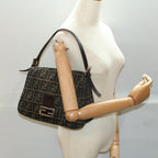FENDI Zucca Canvas Mamma Baguette Shoulder Bag Black Brown54707
