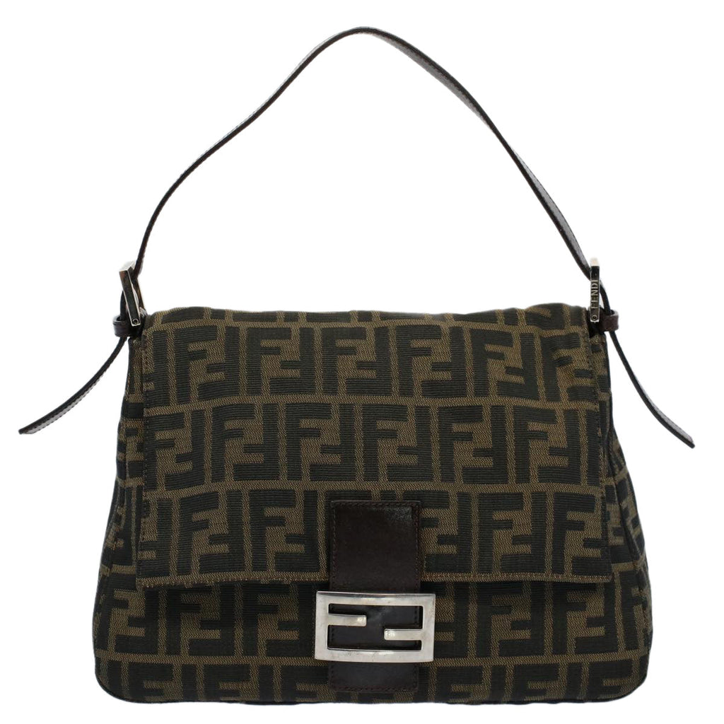 FENDI Zucca Canvas Mamma Baguette Shoulder Bag Black Brown54707
